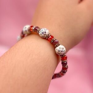 Elegant Red and White Beaded Bracelet
